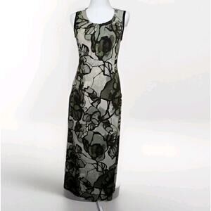 Simply Vera Wang Petite M Maxi Dress Womens Floral Black Grey Green Watercolor